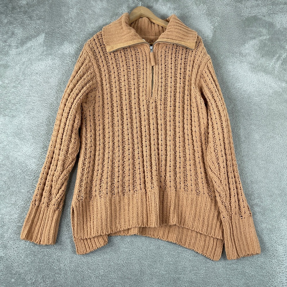 Aerie Chenille Sweater Womens Small Brown Quarter Zip Ribbed Knit Pullover